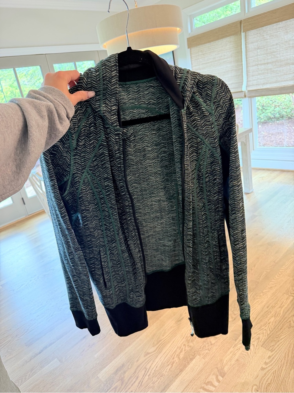 lululemon athletica Green and Black Chevron Knit Zip Cardigan